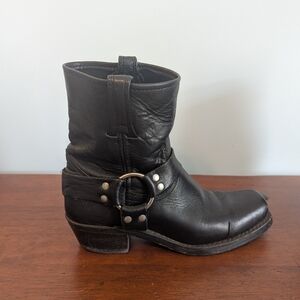 Frye Harness 8R Black Leather Moto Biker Boots Square Toe Size 8 M